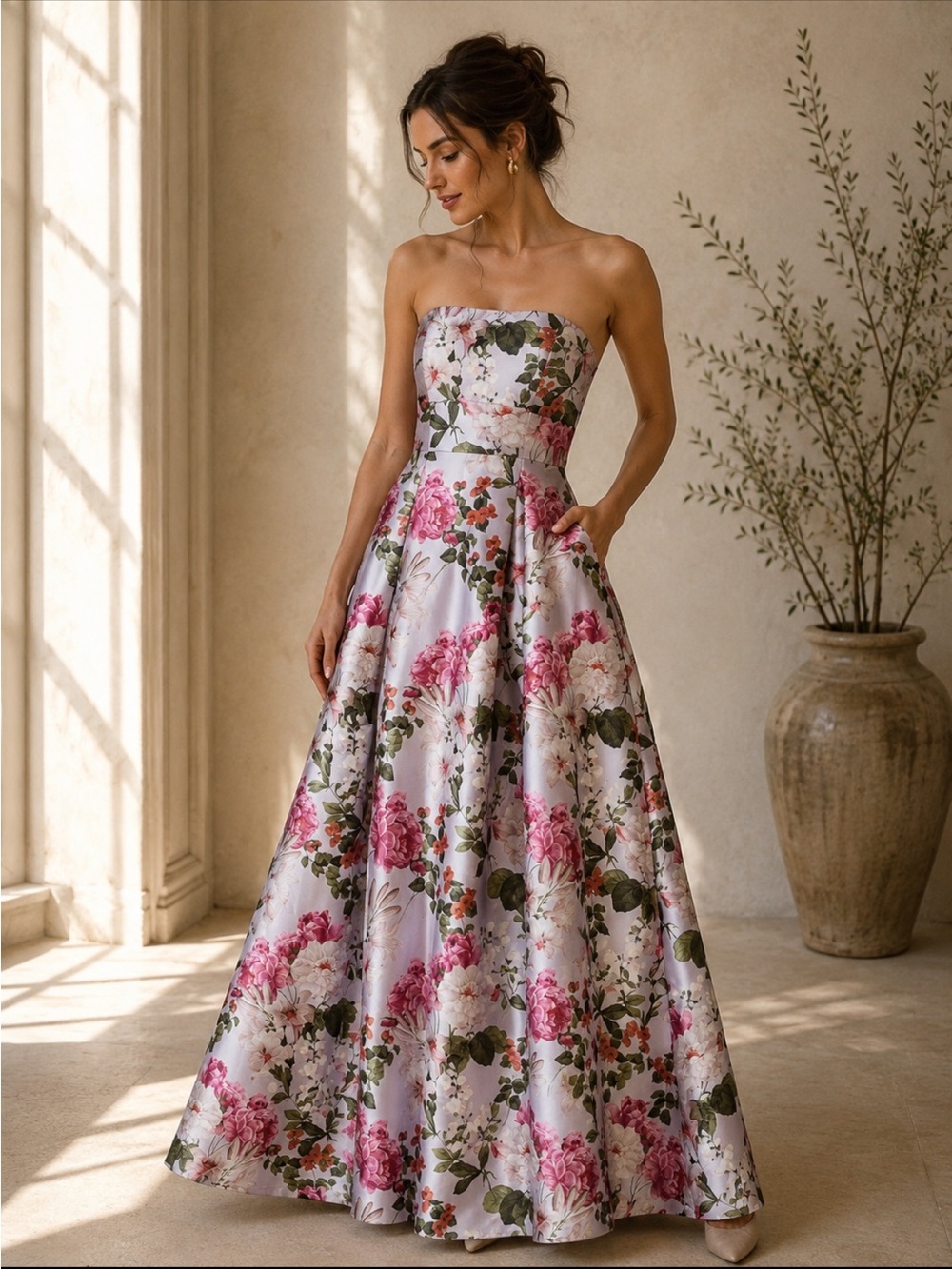 Sachin + Babi Giovanna Floral Strapless Gown in Perwinkle And Petals